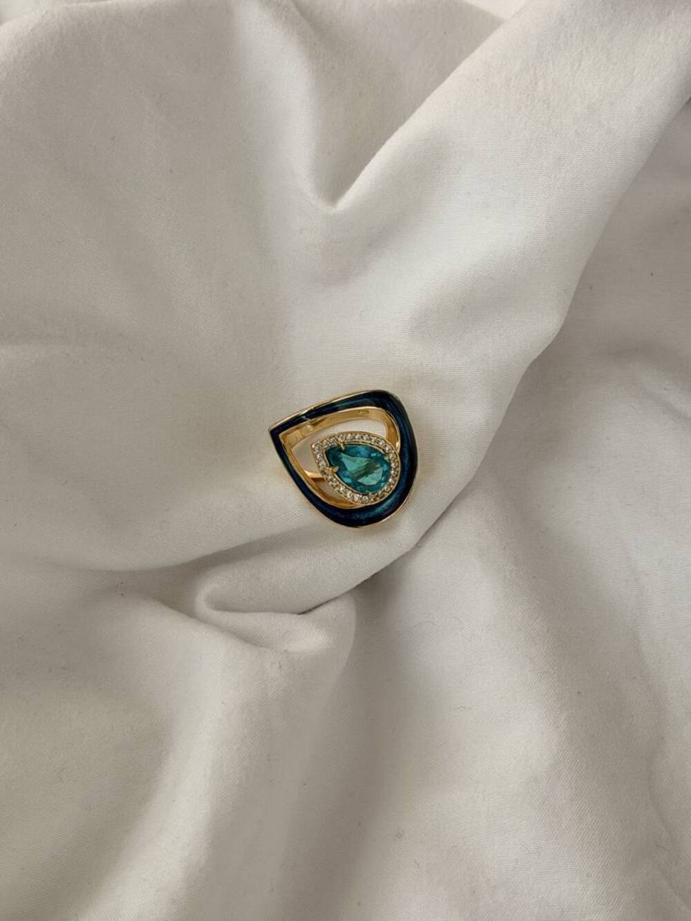 Peacock Eye - 18k Gold Plated - Reconstituted Paraiba Tourmaline - Ring Size 7